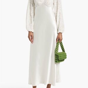 RIXO NWT Gio velvet-paneled silk-satin midi dress